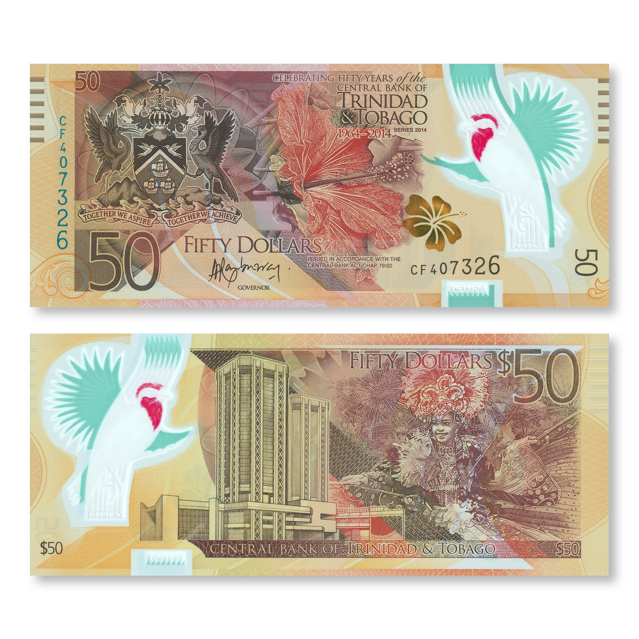 Trinidad & Tobago 50 Dollars, 2014, B234a, P54, IBNS Banknote of the Year 2014, UNC - Robert's World Money - World Banknotes
