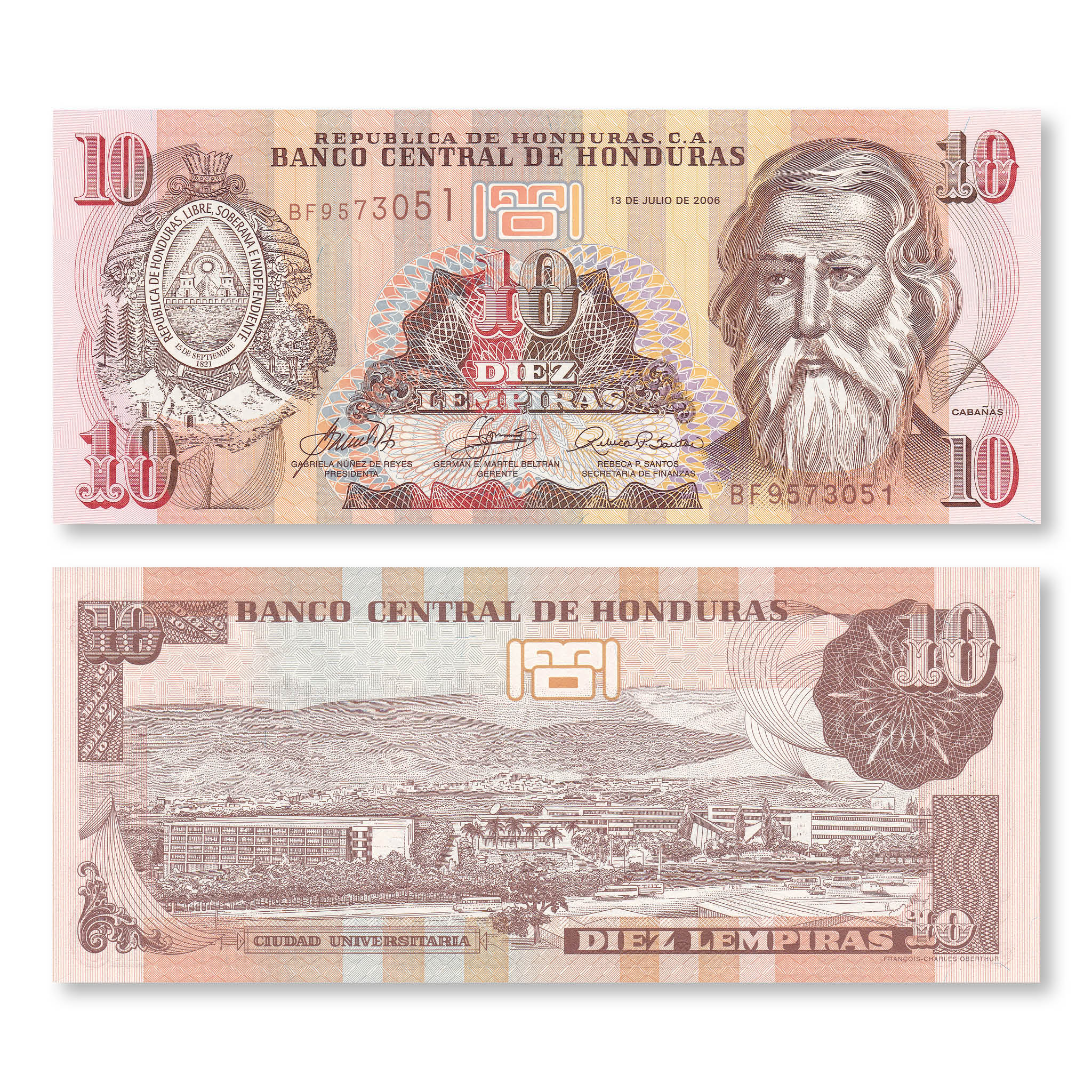 Honduras 10 Lempiras, 2006, B330h, P86d, UNC - Robert's World Money - World Banknotes