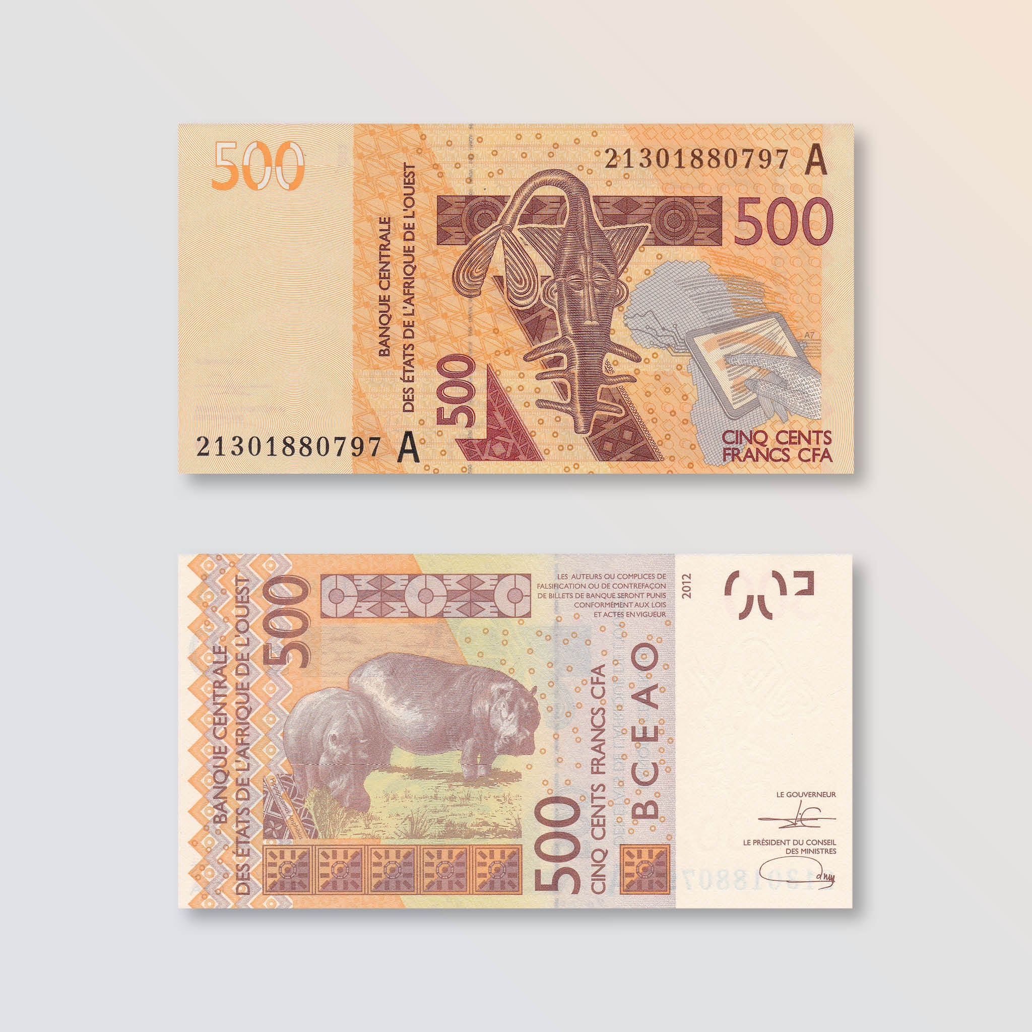 West African States, Ivory Coast, 500 Francs, 2021, B120Aj, P119A, UNC - Robert's World Money - World Banknotes