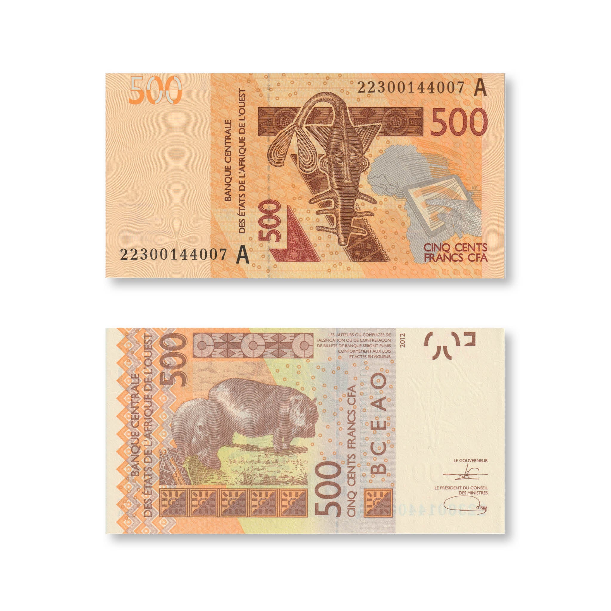 West African States, Ivory Coast, 500 Francs, 2022, B120Ak, P119A, UNC - Robert's World Money - World Banknotes