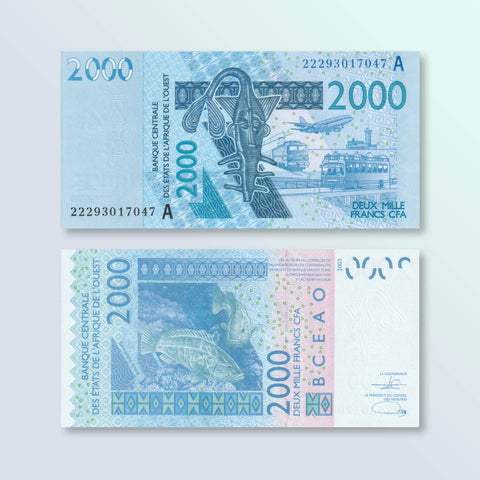 West African States, Ivory Coast, 2000 Francs, 2022, B122Av, P116A, UNC - Robert's World Money - World Banknotes