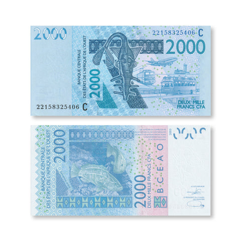 West African States, Burkina Faso Set: 500–10,000 Francs, 2022, B120C–B124C, UNC - Robert's World Money - World Banknotes