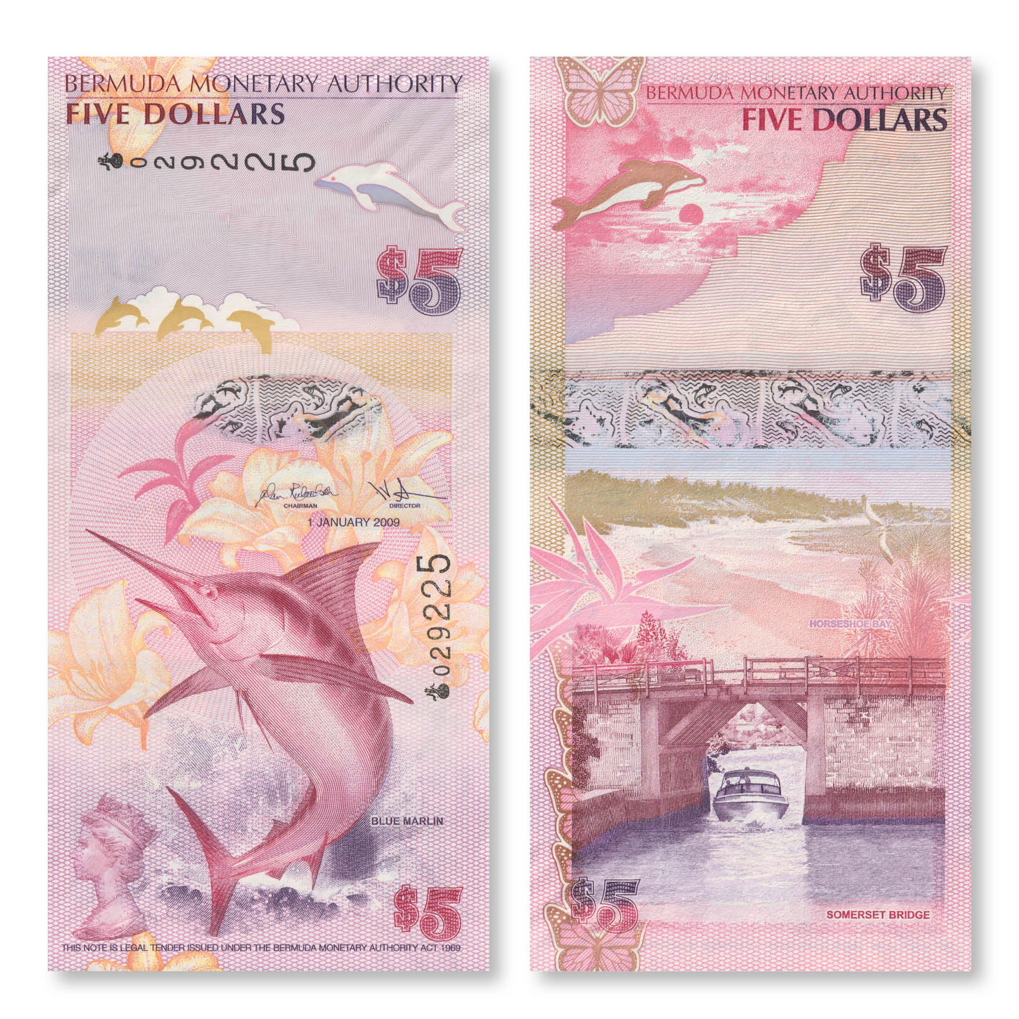 Bermuda 5 Dollars, 2009, B231a, P58a, UNC - Robert's World Money - World Banknotes