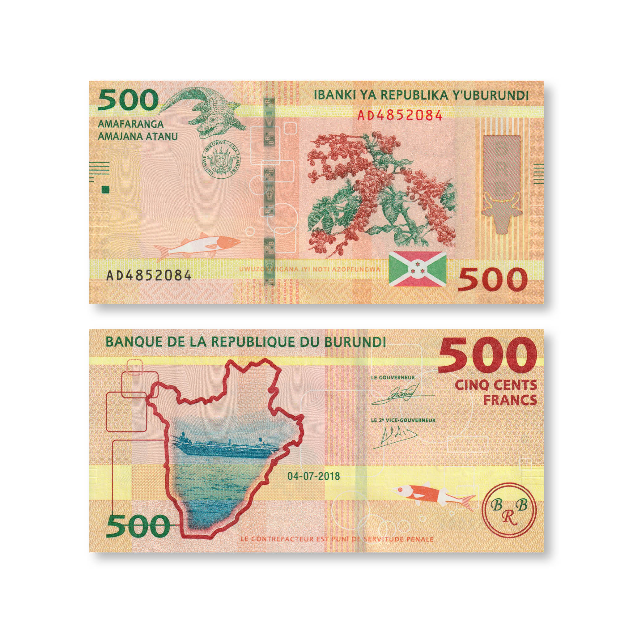 Burundi 500 Francs, 2018, B236b, P50, UNC - Robert's World Money - World Banknotes