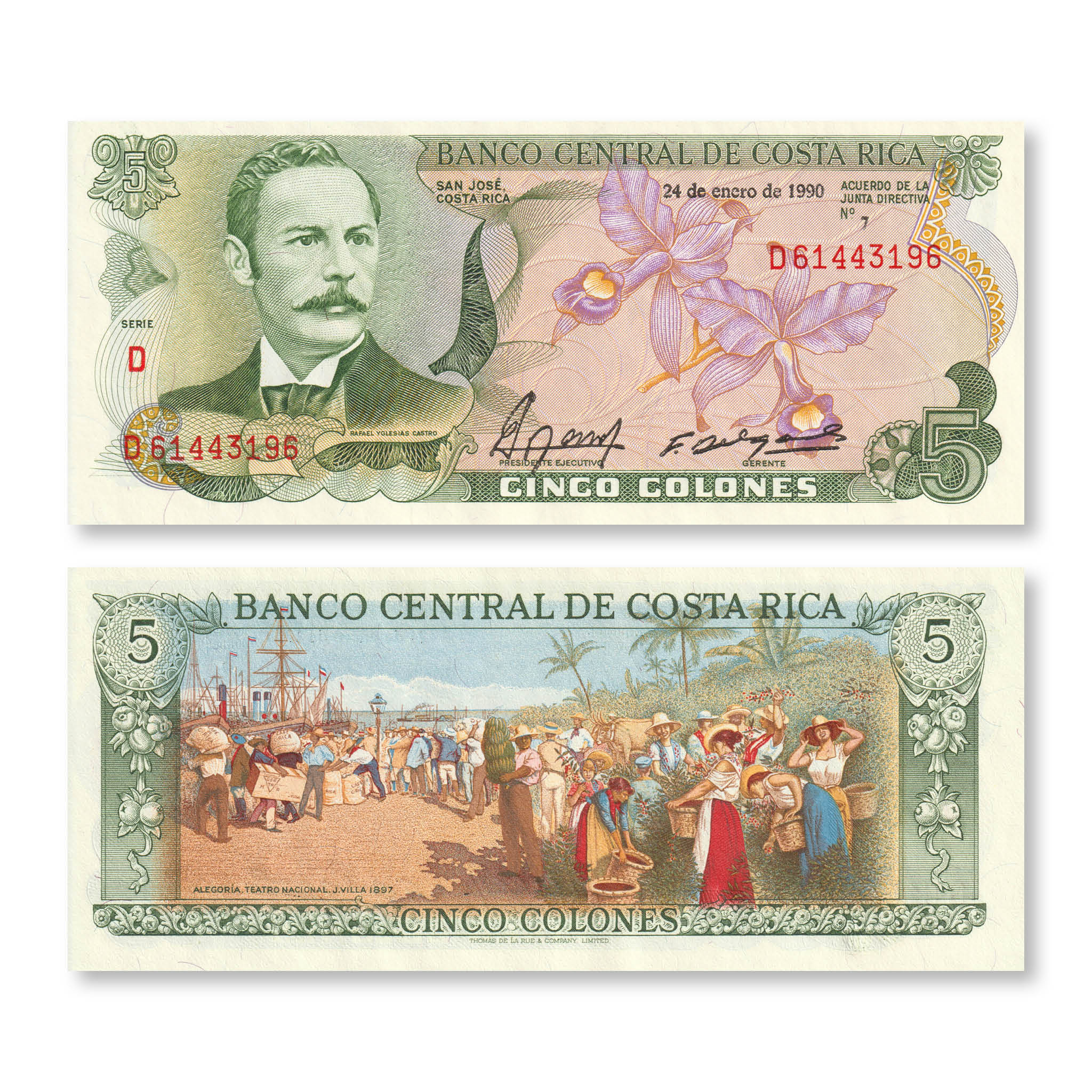 Costa Rica 5 Colones, 1990, B522ff, P236e, UNC - Robert's World Money - World Banknotes