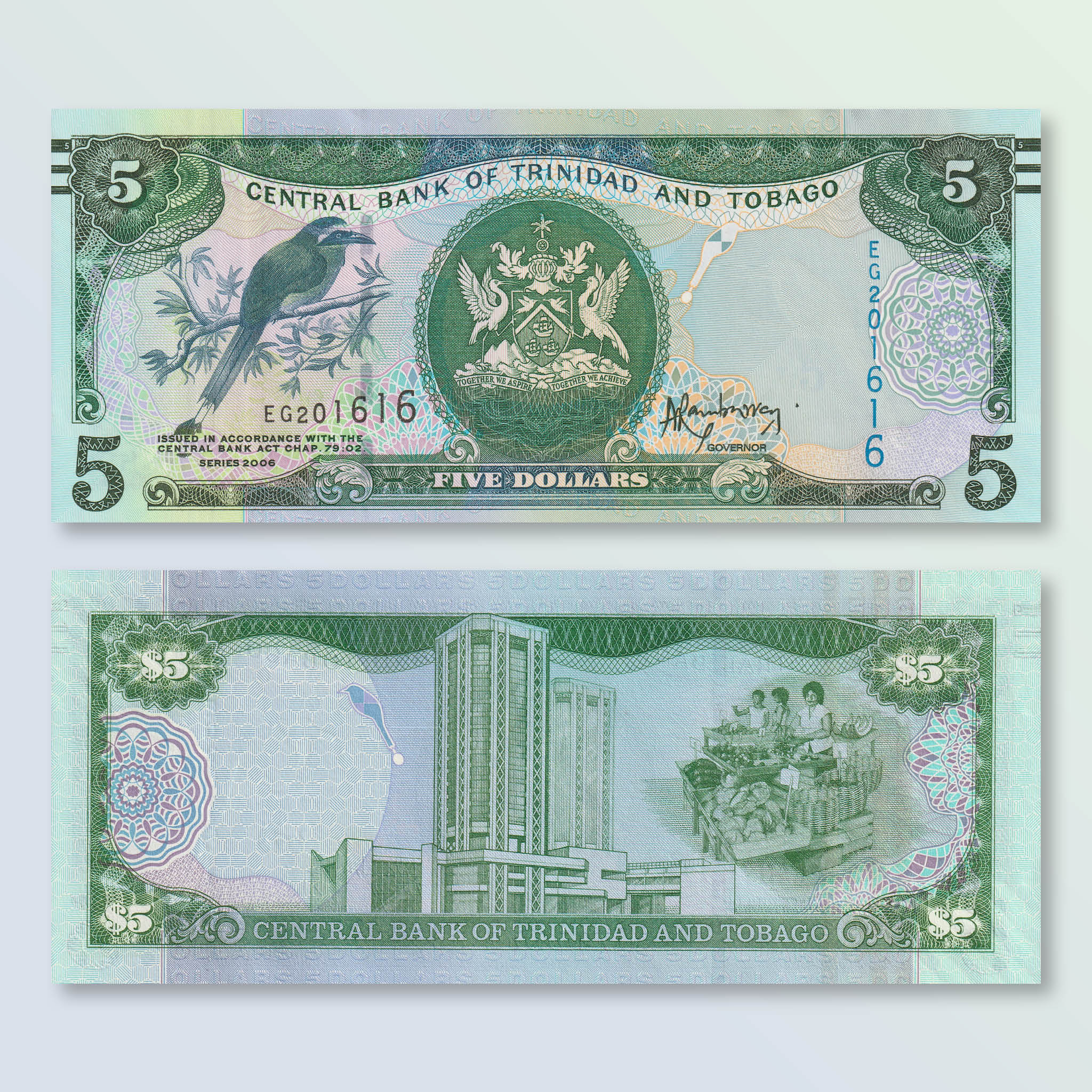 Trinidad & Tobago 5 Dollars, 2006, B229a, P47b, UNC - Robert's World Money - World Banknotes