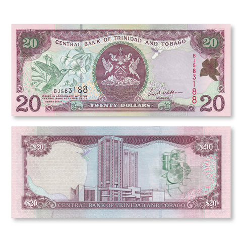 Trinidad & Tobago 20 Dollars, 2002, B219b, P44b, UNC - Robert's World Money - World Banknotes
