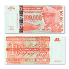 Zaire 100,000 Nouveaux Zaires, 1996, B150b, P77, UNC