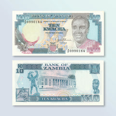 Zambia 10 Kwacha, 1989, B132b, P31b, UNC