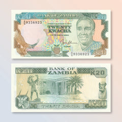 Zambia 20 Kwacha, 1989, B133b, P32b, UNC