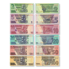 Zimbabwe Full Set: 2–100 Dollars, 2020–2021, UNC