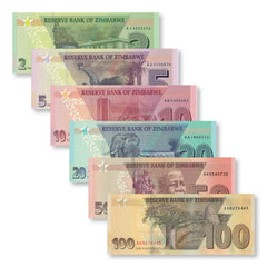 Zimbabwe Full Set: 2–100 Dollars, 2020–2021, UNC