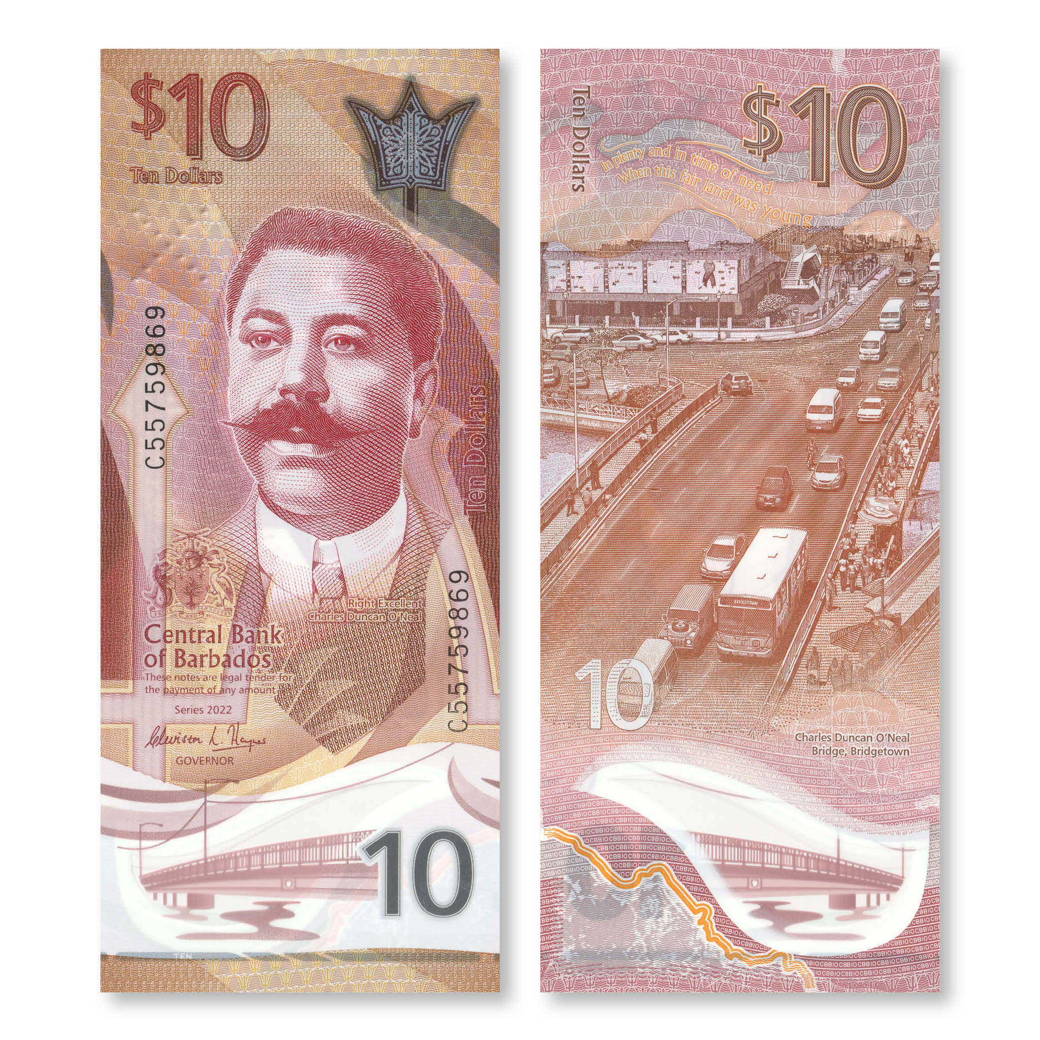 Barbados 10 Dollars, 2022, B241a, UNC - Robert's World Money - World Banknotes