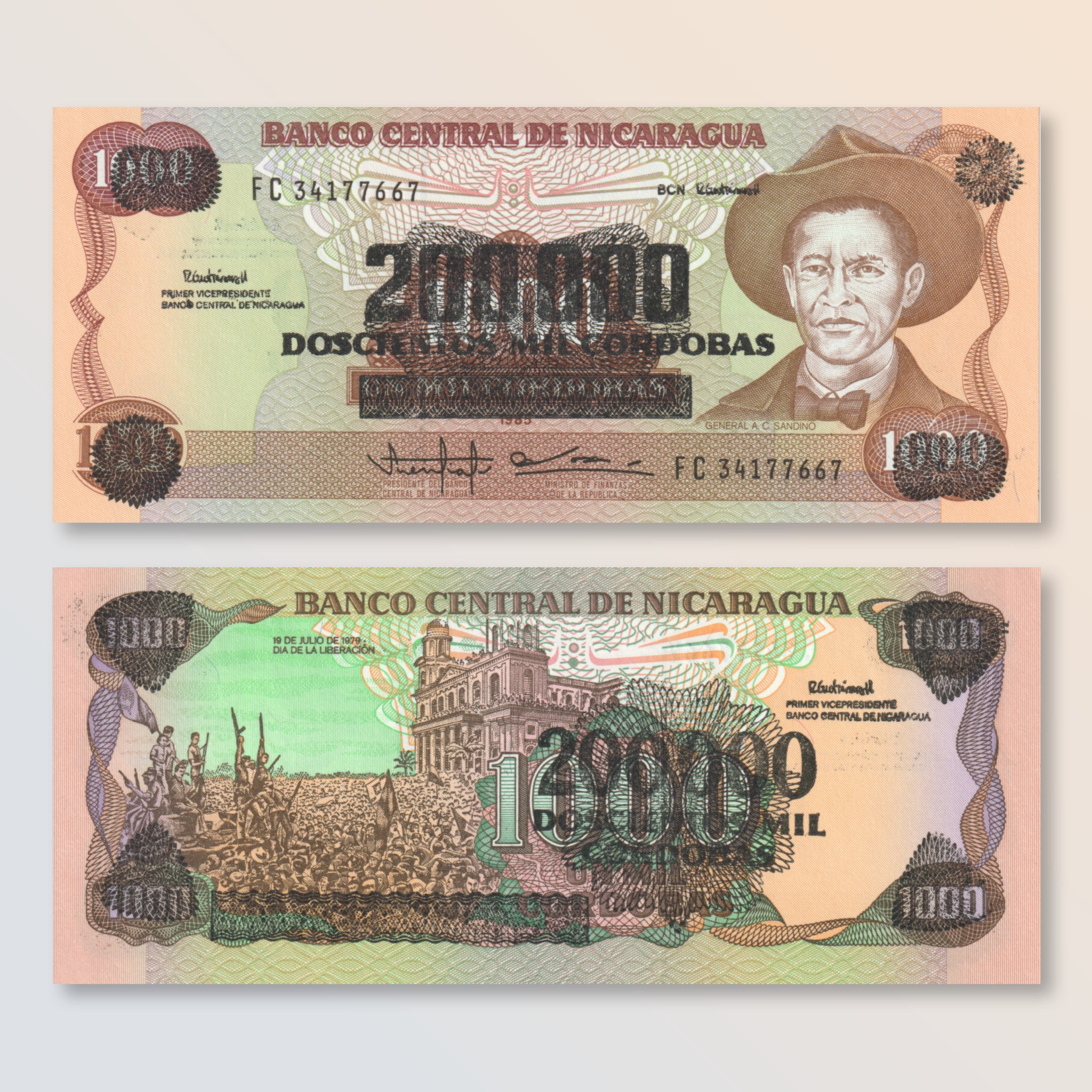Nicaragua 200000 Córdobas, 1985 (1990), B456a, P162, UNC - Robert's World Money - World Banknotes