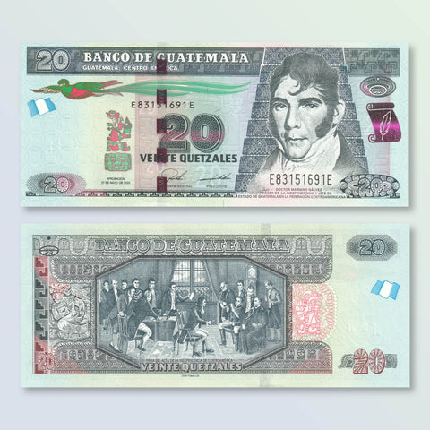 Guatemala 20 Quetzales, 2020 (2023), B608f, P124, UNC - Robert's World Money - World Banknotes