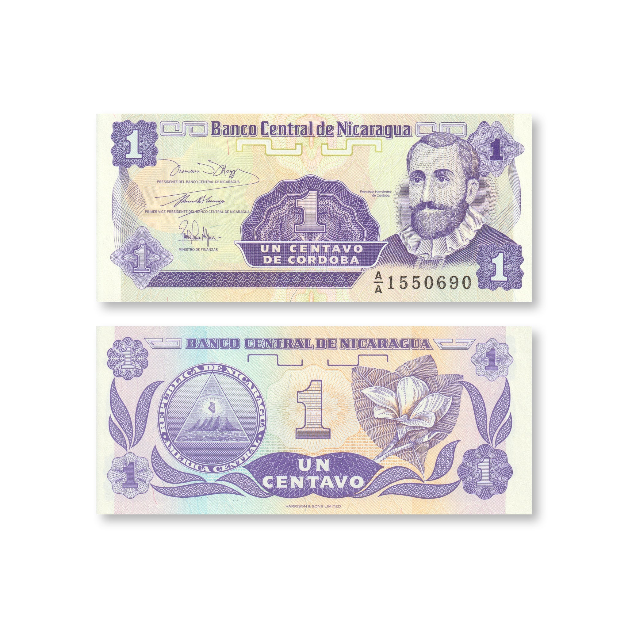 Nicaragua 1 Centavo, 1990, B461a, P167, UNC - Robert's World Money - World Banknotes