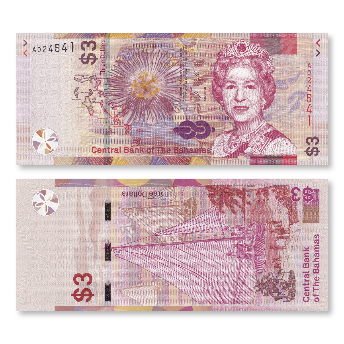 Bahamas 3 Dollars, 2019, B350a, UNC - Robert's World Money - World Banknotes