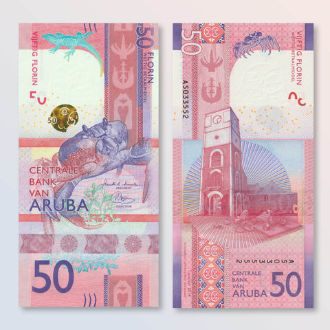 Aruba 50 Florin, 2019, B123a, UNC - Robert's World Money - World Banknotes