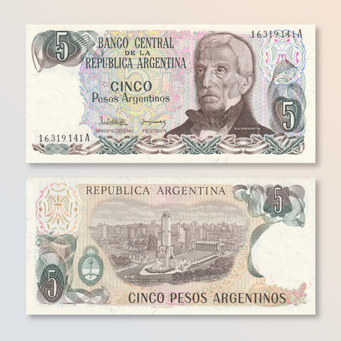 Argentina 5 Pesos Argentinos, 1983, B365a, P312a, UNC - Robert's World Money - World Banknotes
