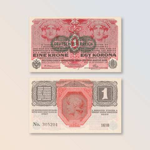 German-Austria 1 Krone, 1916, B101a, P49, UNC - Robert's World Money - World Banknotes