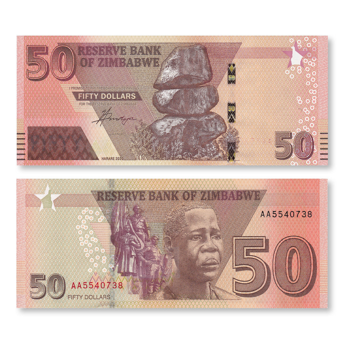 Zimbabwe 50 Dollars, 2020 (2021), B196a, UNC - Robert's World Money - World Banknotes