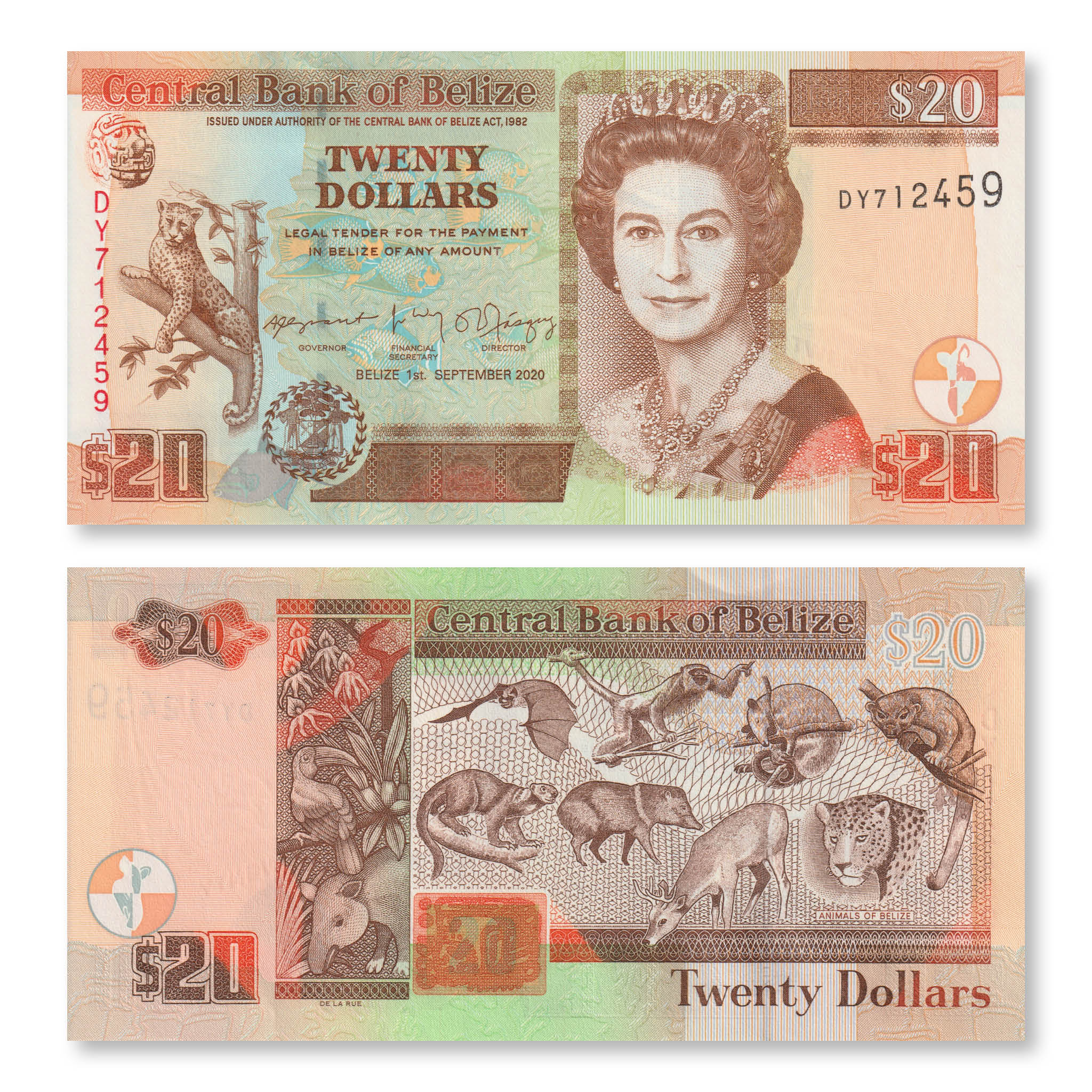 Belize 20 Dollars, 2020, B327g, P69, UNC - Robert's World Money - World Banknotes