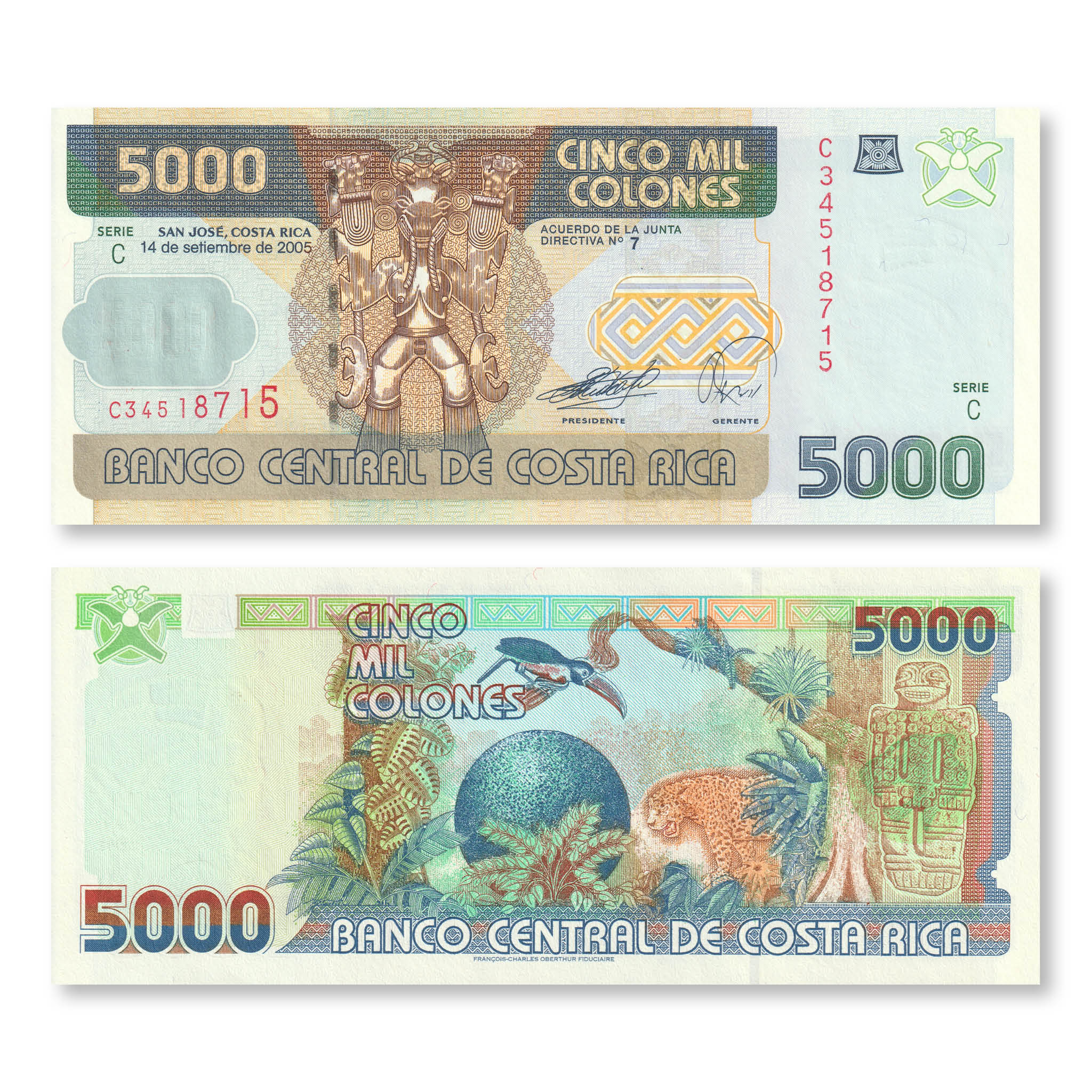 Costa Rica 5000 Colones, 2005, B550c, P268Ab, UNC - Robert's World Money - World Banknotes