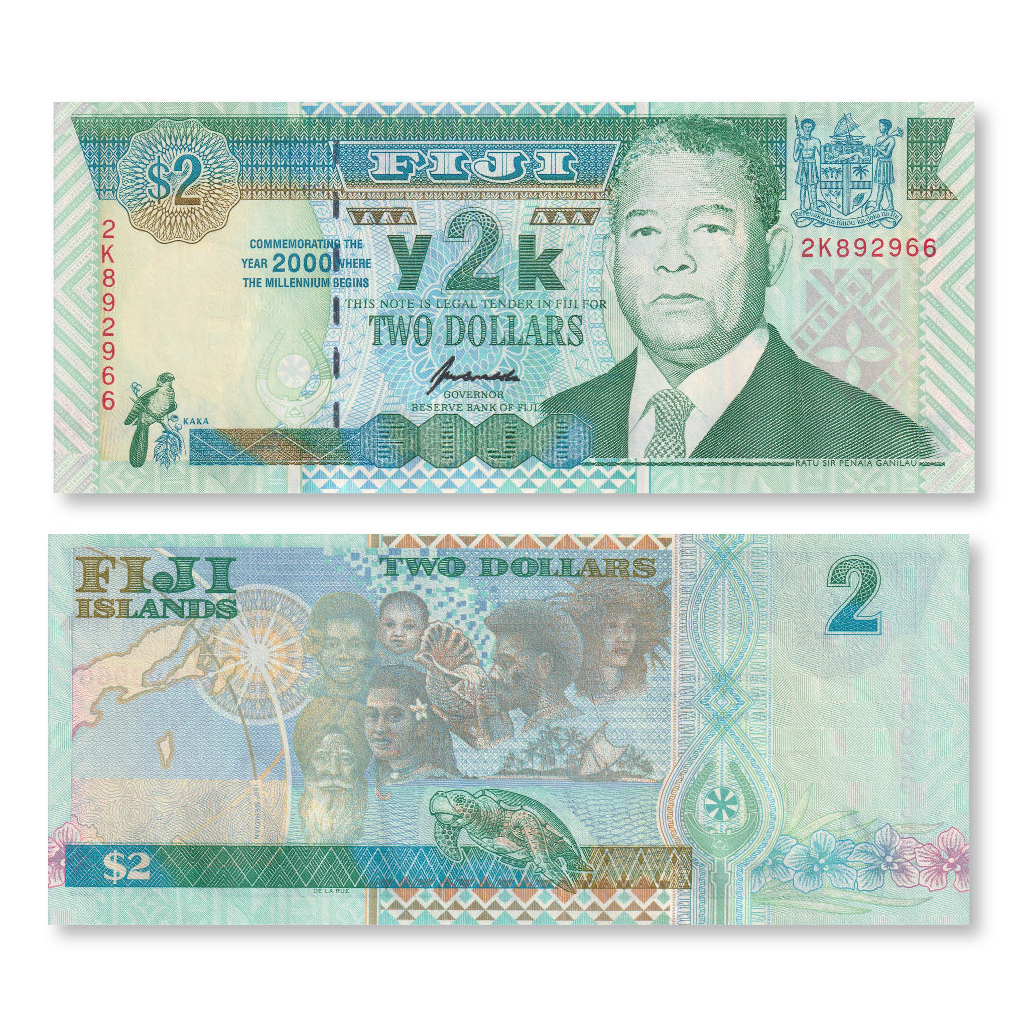 Fiji 2 Dollars, 2000, BNP501b, P102a, UNC - Robert's World Money - World Banknotes