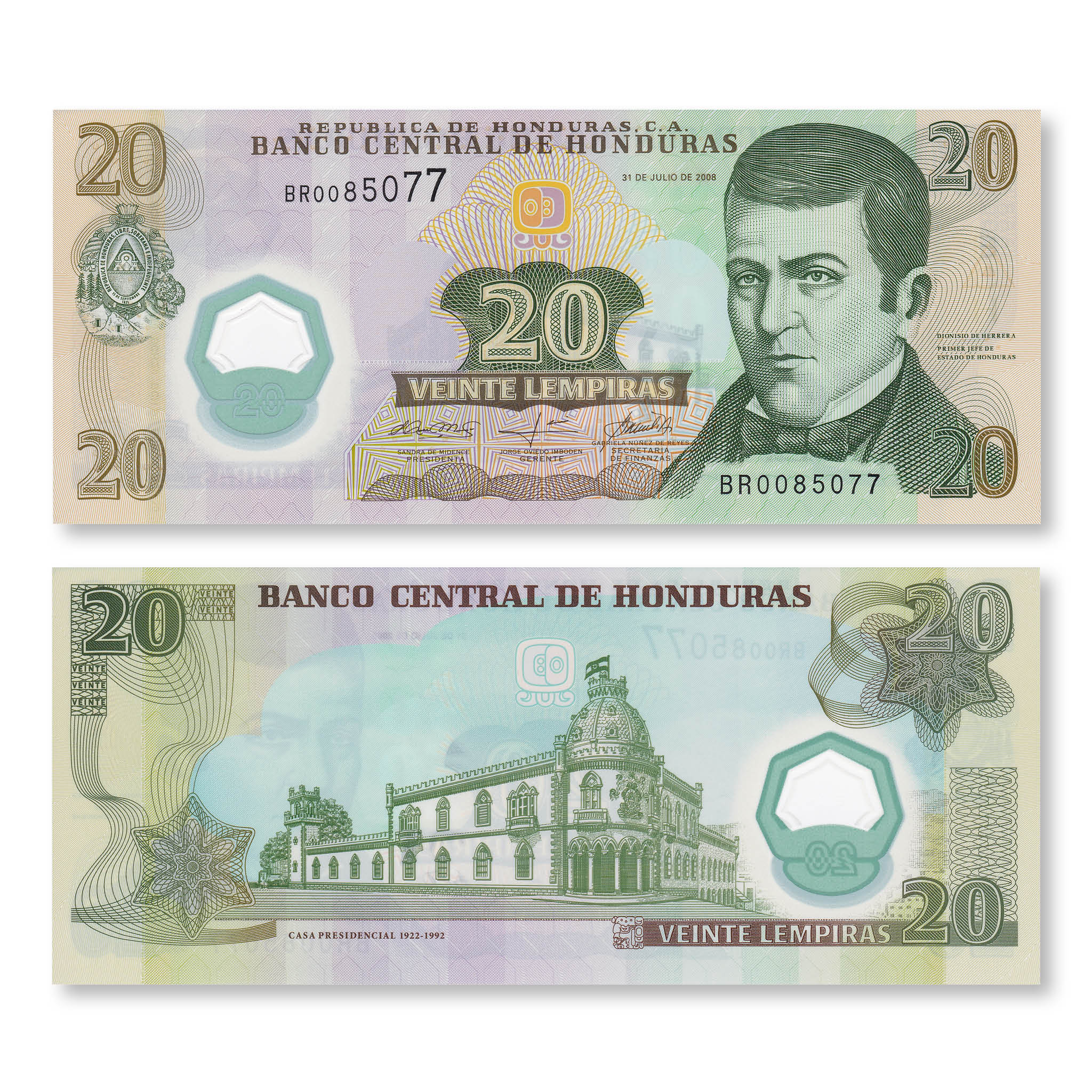 Honduras 20 Lempiras, 2008, B340b, P95, UNC - Robert's World Money - World Banknotes