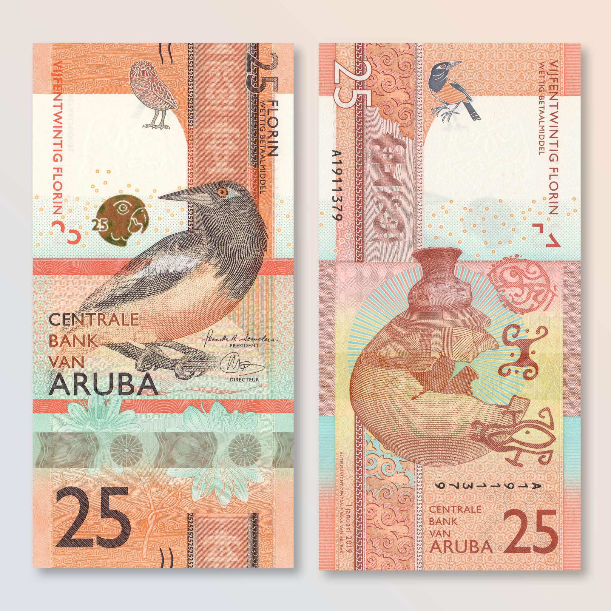 Aruba 25 Florin, 2019, B122a, UNC - Robert's World Money - World Banknotes