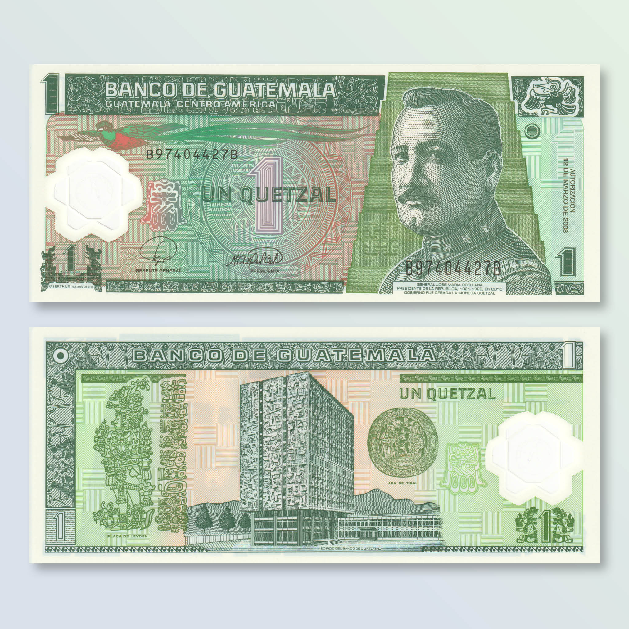 Guatemala 1 Quetzal, 2008, B593b, P115, UNC - Robert's World Money - World Banknotes
