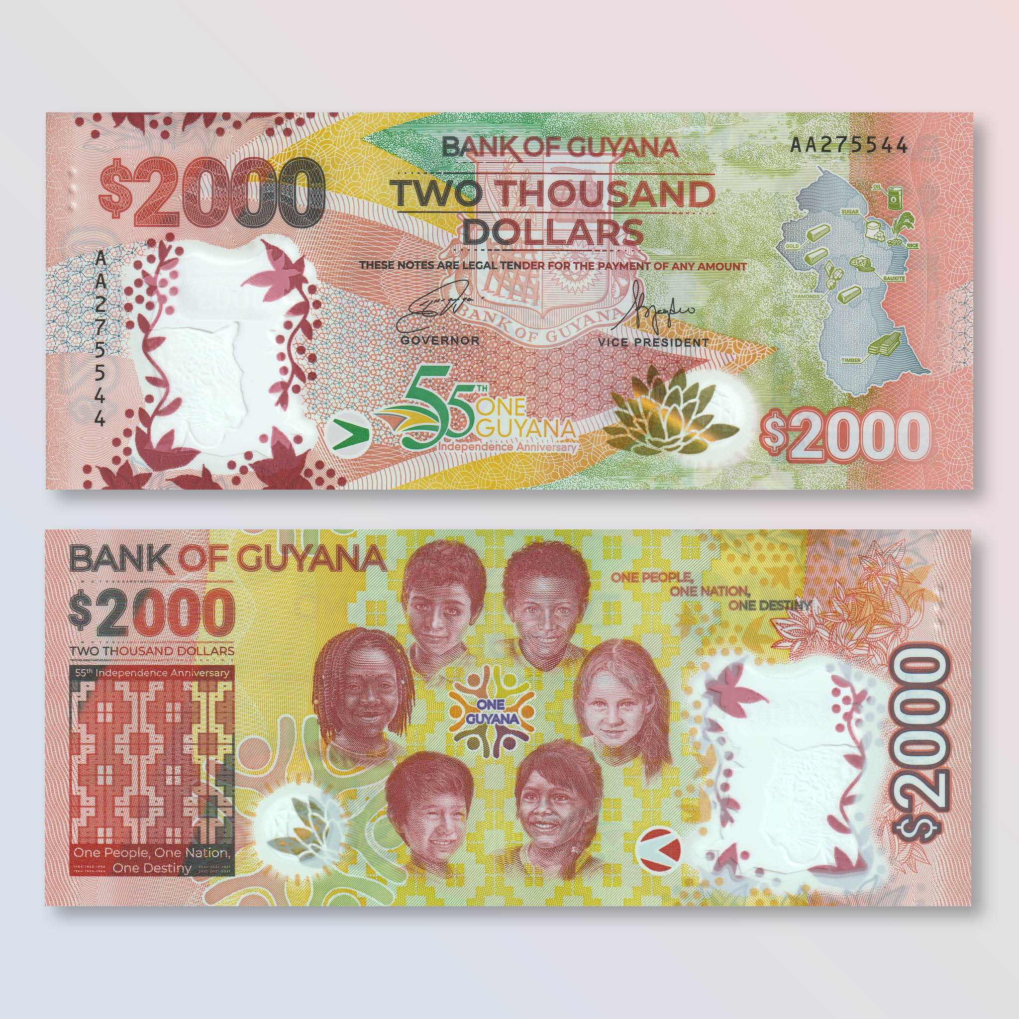 Guyana 2000 Dollars, 2022, B121a, UNC - Robert's World Money - World Banknotes