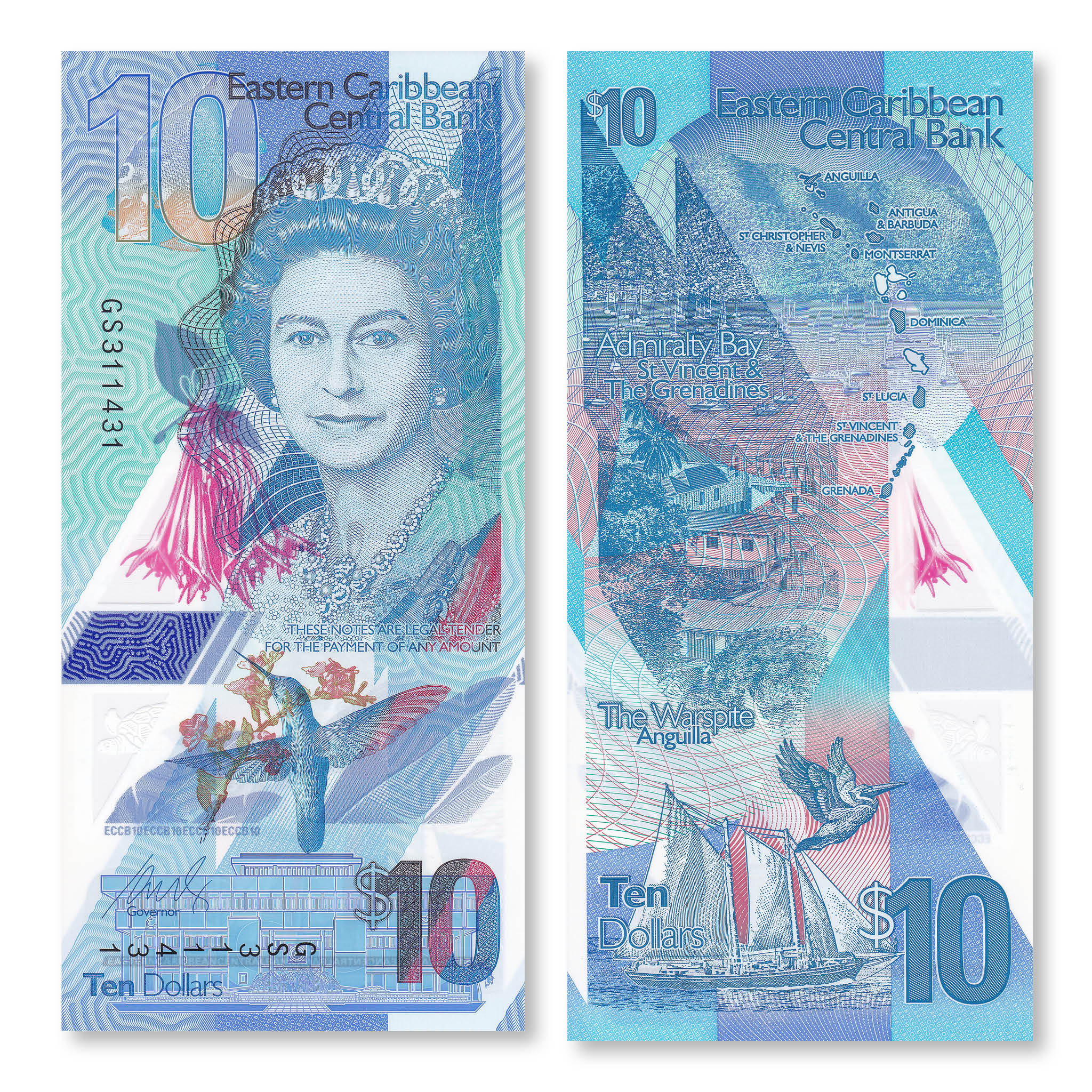 East Caribbean States 10 Dollars, 2019, B241a, UNC - Robert's World Money - World Banknotes