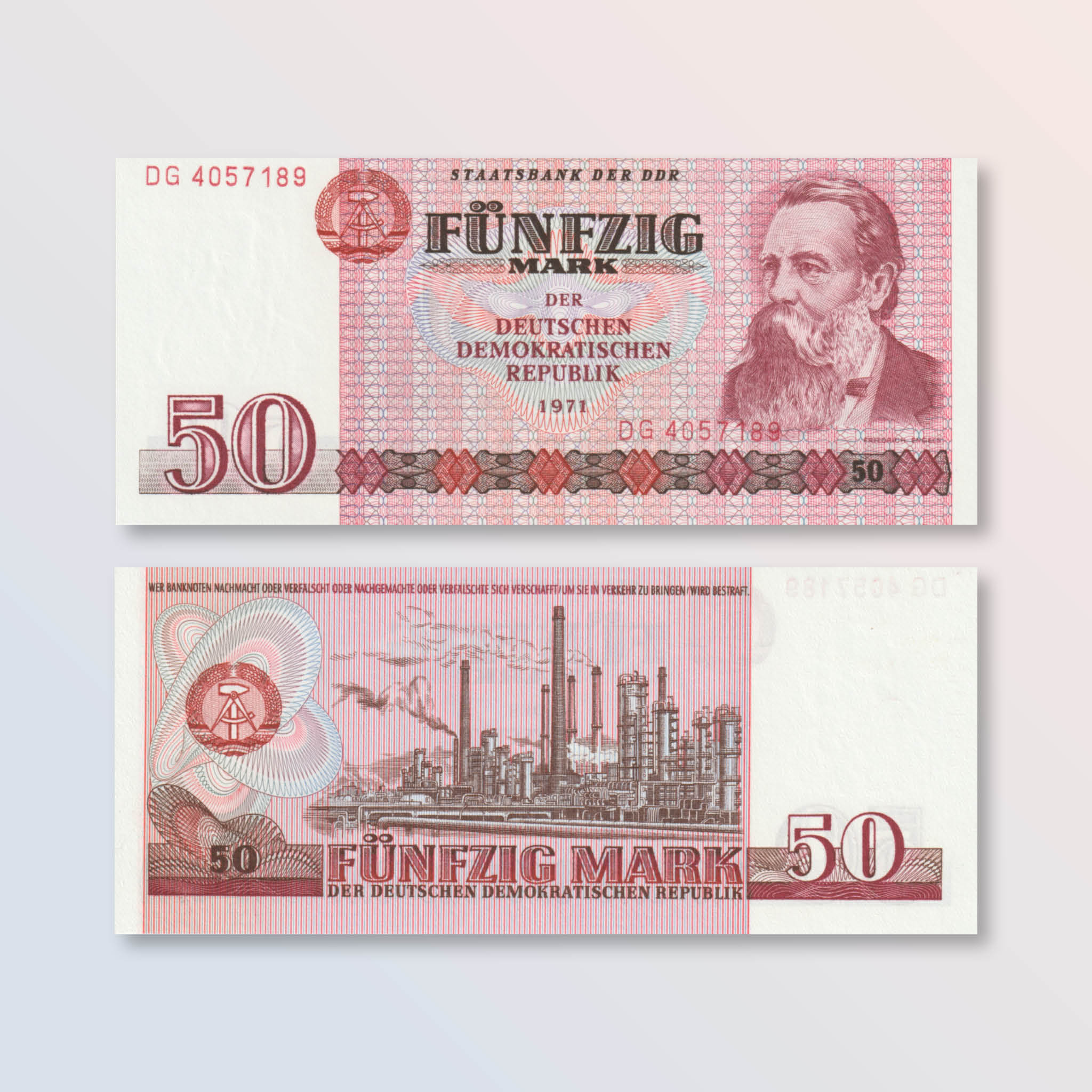 German Democratic Republic 50 Marks, 1971, B304a, P30a, UNC - Robert's World Money - World Banknotes