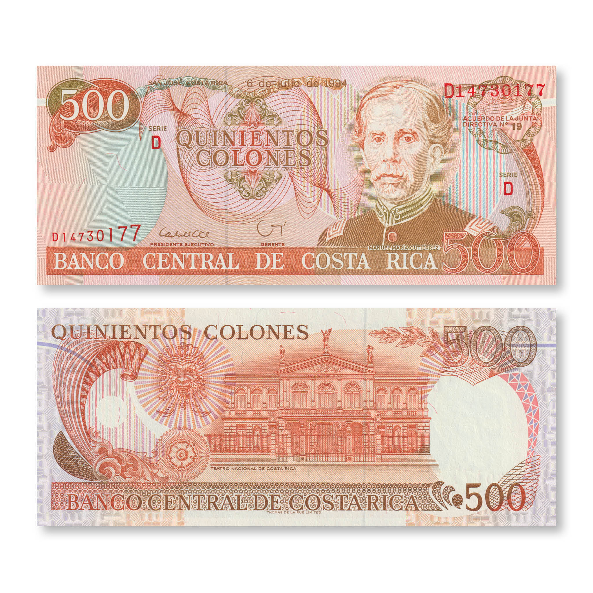 Costa Rica 500 Colones, 1994, B543a, P262a, UNC - Robert's World Money - World Banknotes