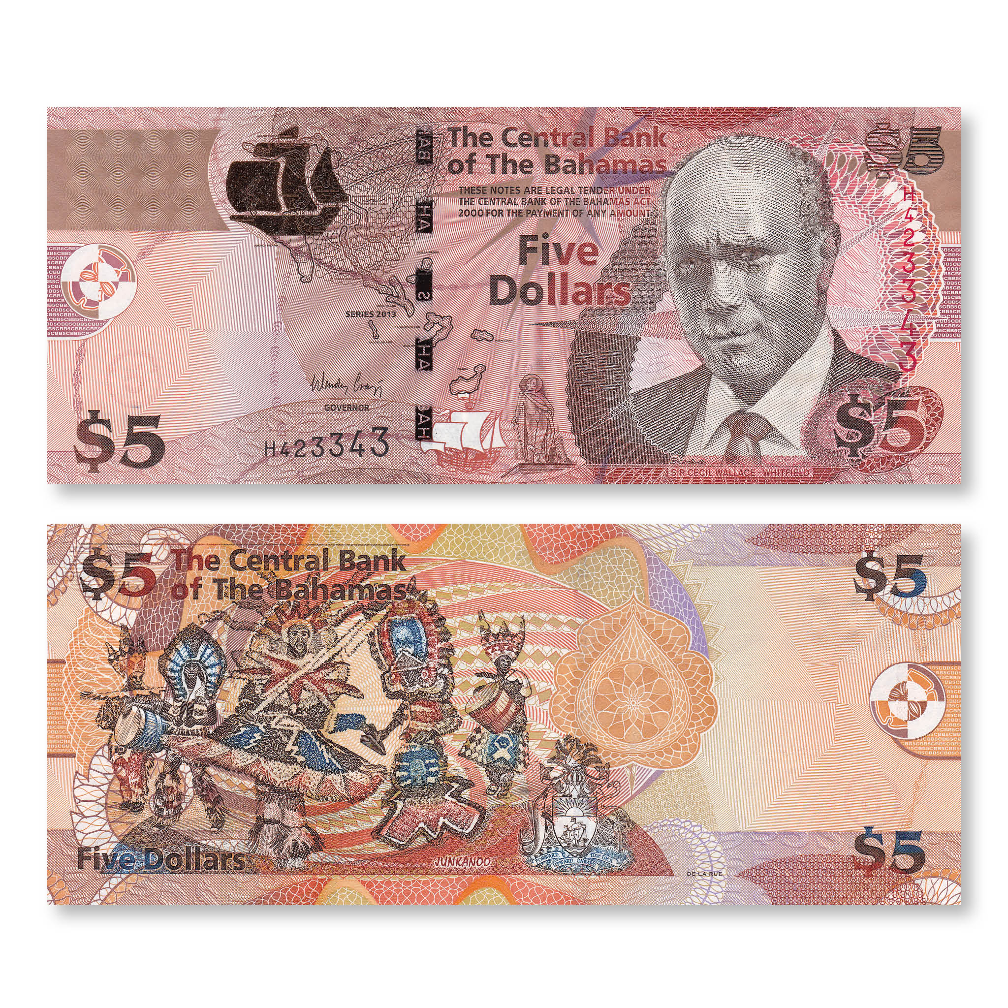 Bahamas 5 Dollars, 2013, B345a, P72A, UNC - Robert's World Money - World Banknotes