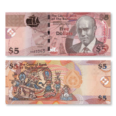 Bahamas 5 Dollars, 2013, B345a, P72A, UNC - Robert's World Money - World Banknotes