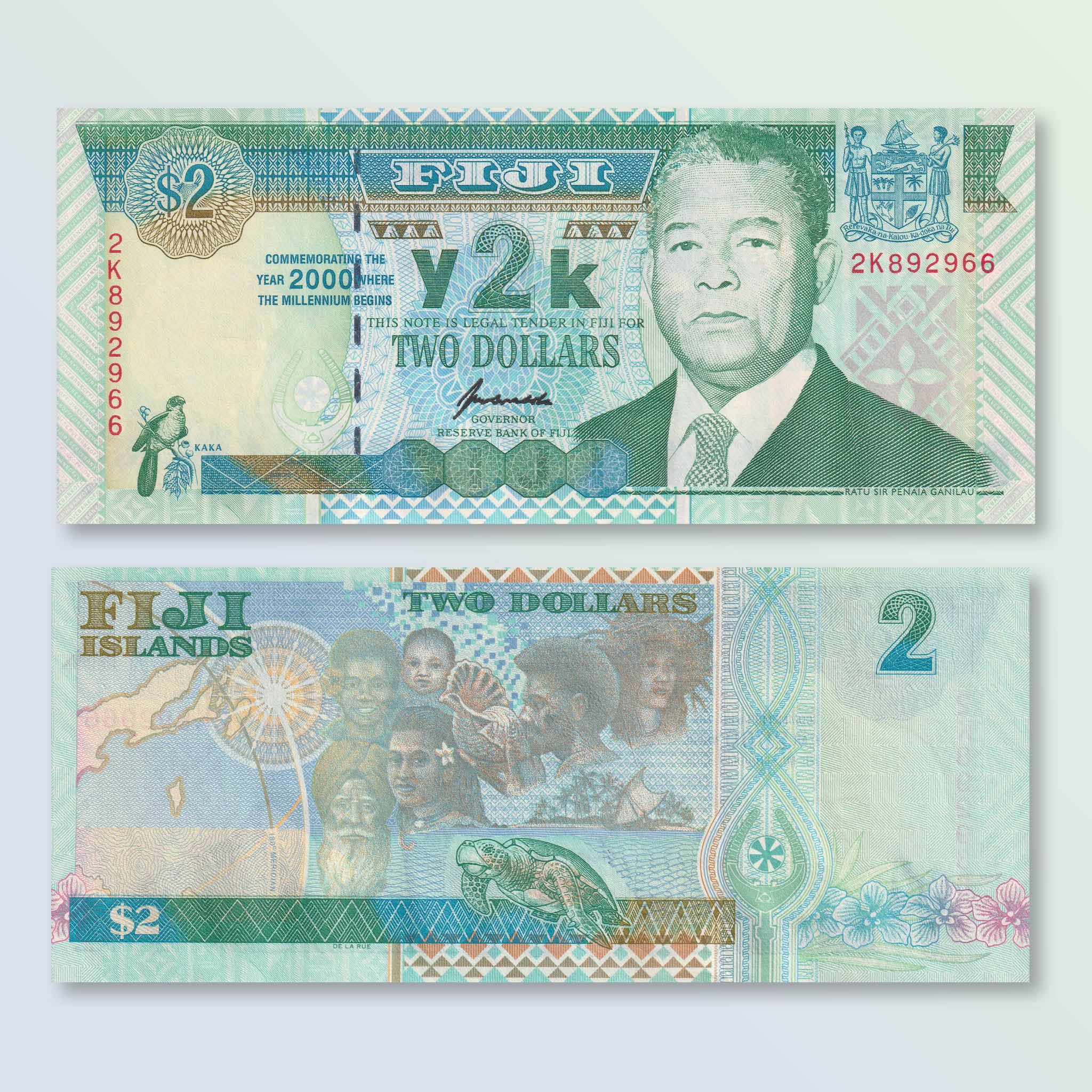 Fiji 2 Dollars, 2000, BNP501b, P102a, UNC - Robert's World Money - World Banknotes