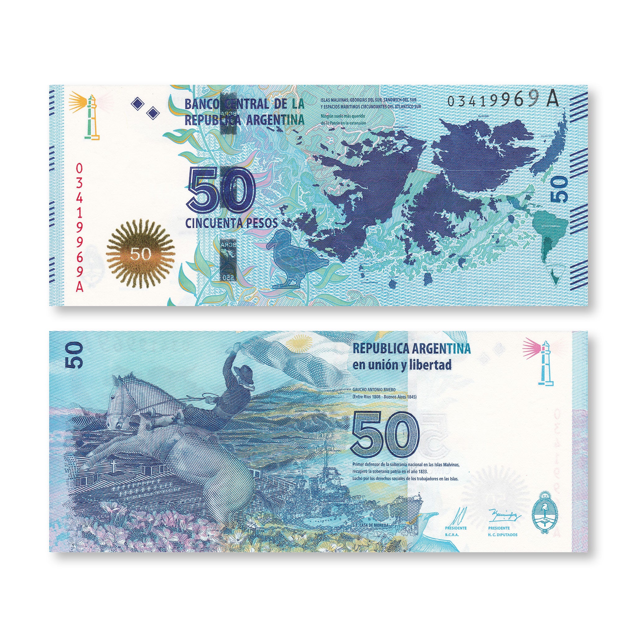 Argentina 50 Pesos, 2015, B414a, P362a, UNC - Robert's World Money - World Banknotes
