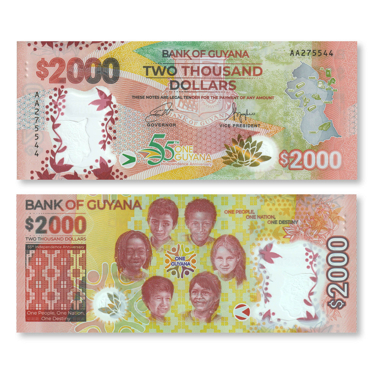 Guyana 2000 Dollars, 2022, B121a, UNC - Robert's World Money - World Banknotes