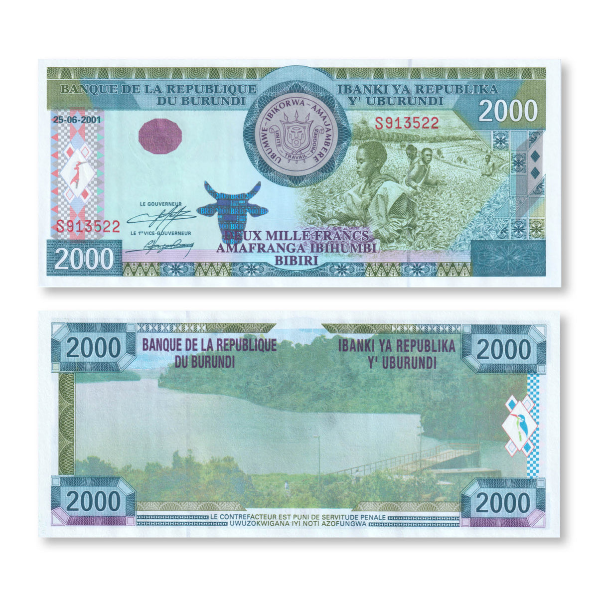 Burundi 2000 Francs, 2001, B228a, P41a, UNC - Robert's World Money - World Banknotes