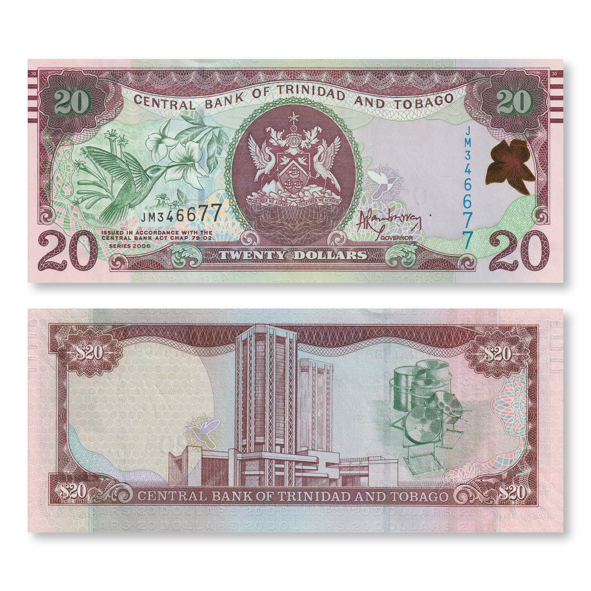 Trinidad & Tobago 20 Dollars, 2006 (2013), B231a, P49b, UNC - Robert's World Money - World Banknotes