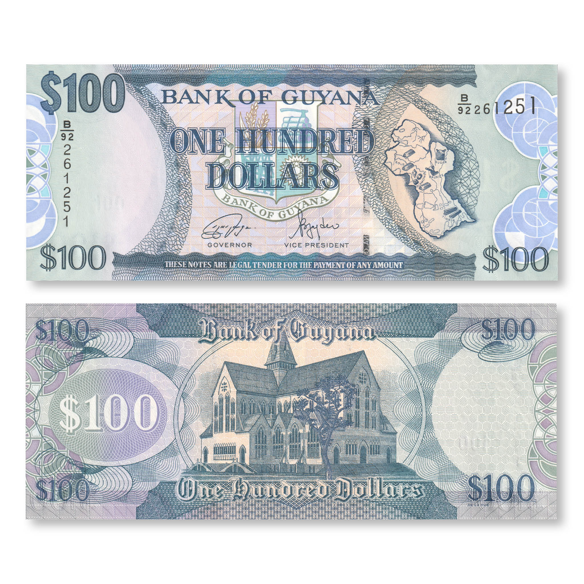 Guyana 100 Dollars, 2022, B114f, P36, UNC - Robert's World Money - World Banknotes