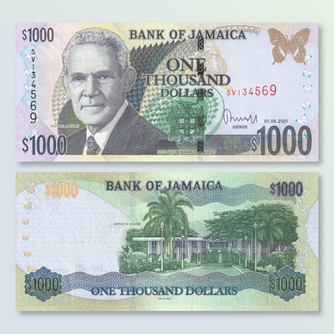 Jamaica 1000 Dollars, 2021, B241n, P86, UNC - Robert's World Money - World Banknotes