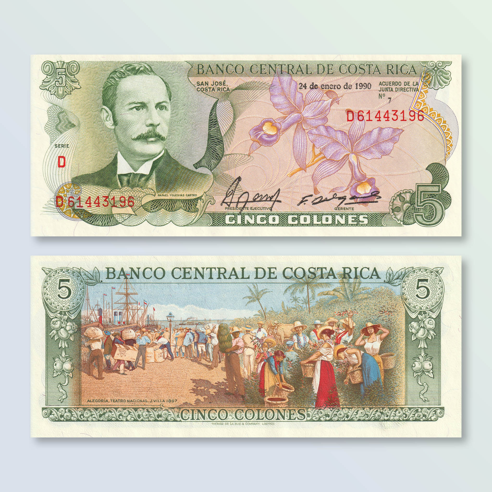 Costa Rica 5 Colones, 1990, B522ff, P236e, UNC - Robert's World Money - World Banknotes