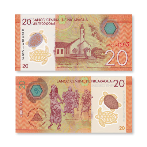 Nicaragua 20 Córdobas, 2014, B507a, P210a, UNC - Robert's World Money - World Banknotes
