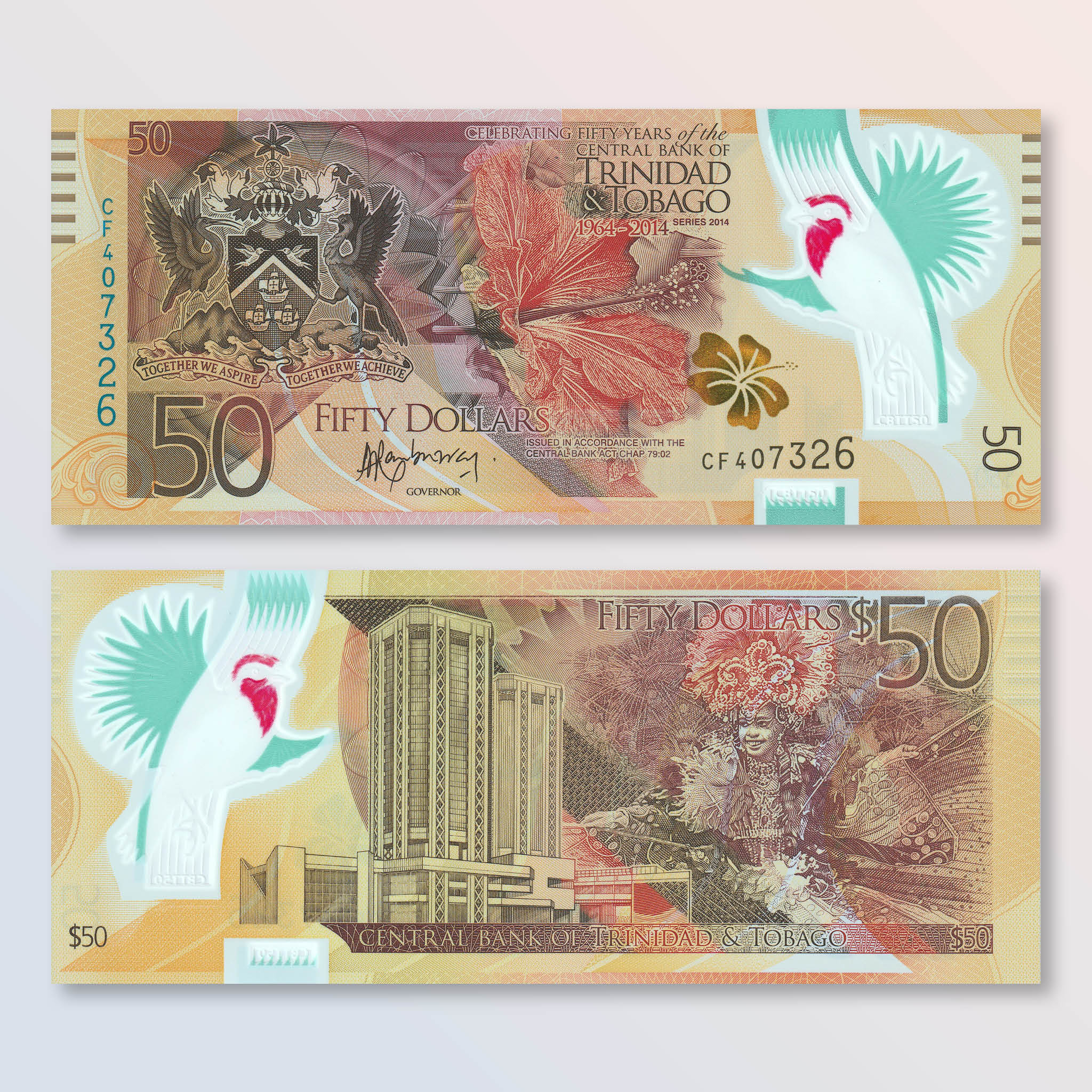 Trinidad & Tobago 50 Dollars, 2014, B234a, P54, IBNS Banknote of the Year 2014, UNC - Robert's World Money - World Banknotes