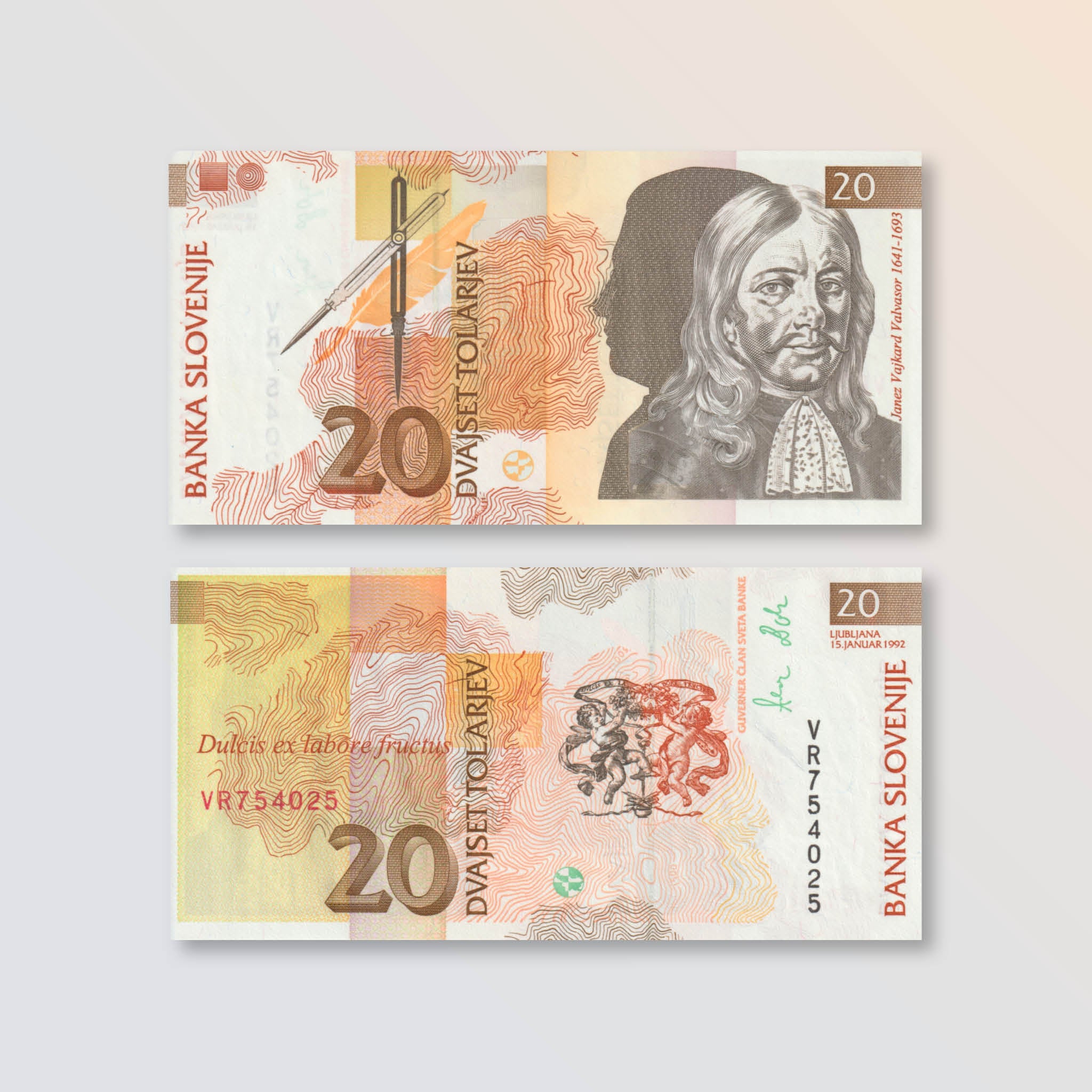 Slovenia 20 Tolarjev, 1992, B302a, P12a, UNC - Robert's World Money - World Banknotes