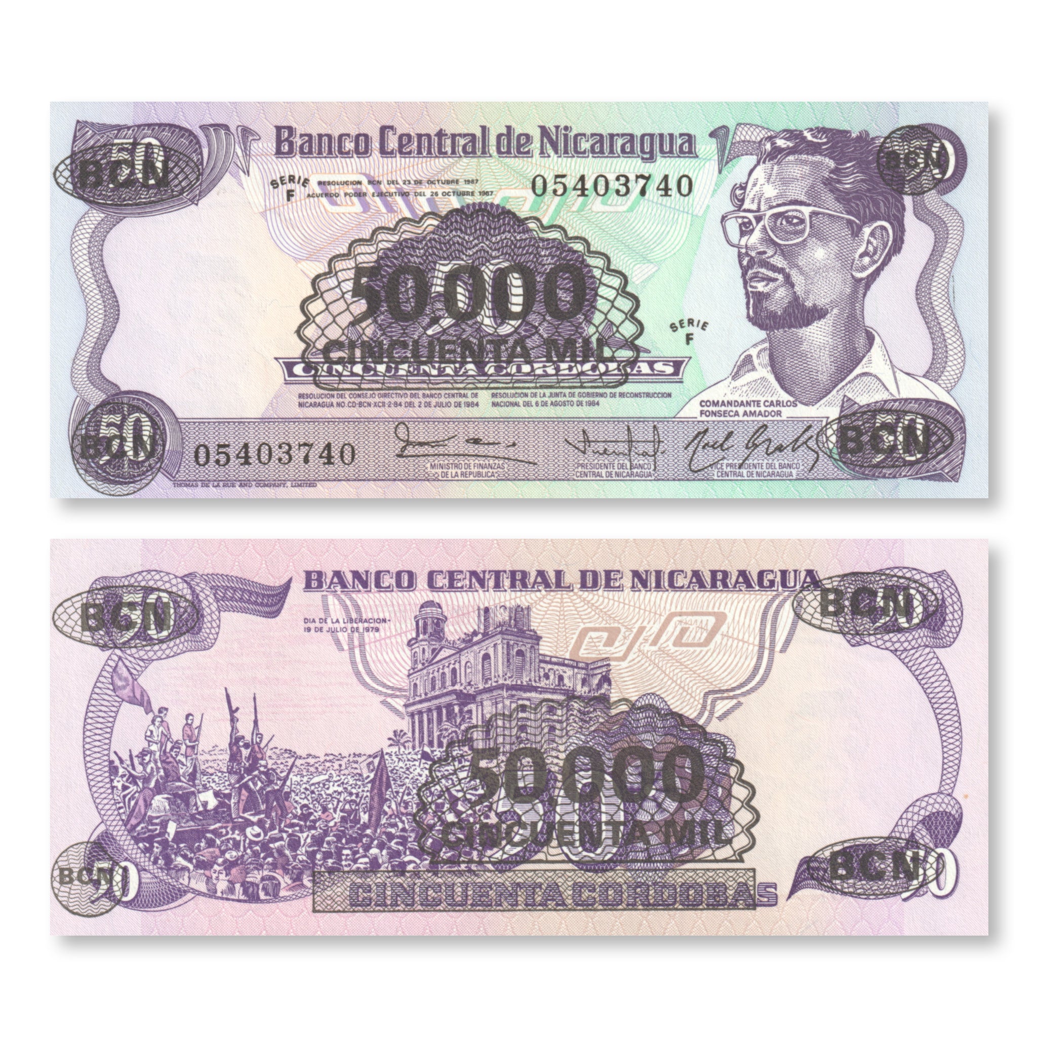 Nicaragua 50000 Córdobas, 1987, B442a, P148, UNC - Robert's World Money - World Banknotes
