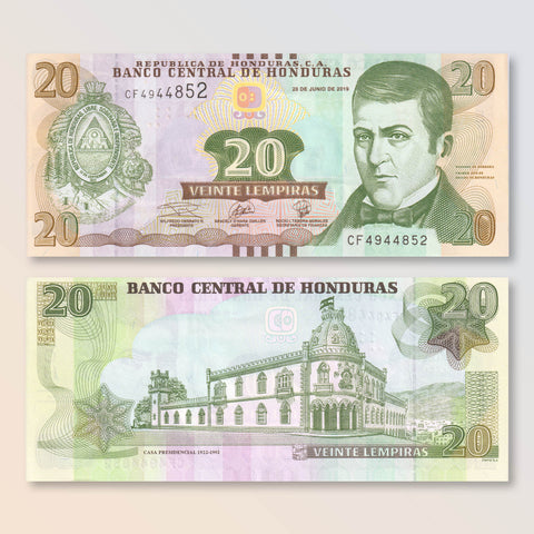 Honduras 20 Lempiras, 2019, B348d, P100, UNC - Robert's World Money - World Banknotes